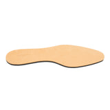 Meermin full grain calf insole, top view showing tan leather surface and curved sole shape with embossed logo